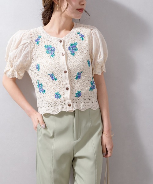 SpRay(スプレイ)の「刺繍クロシェドッキングTOPS(シャツ/ブラウス・レディース・ベージュ/オフホワイト・FREE)」の9枚目の写真