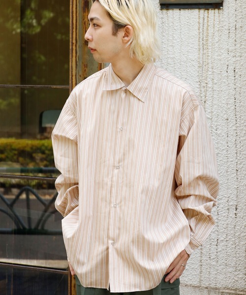 ROOP TOKYO by Hayato(ループトウキョウバイハヤト)の「ROOPTOKYO by Hayato Back Button Stripe Shirts ストライプシャツ レギュラーカラー(シャツ/ブラウス・メンズ・ベージュ/サックスブルー・M/L)」の1枚目の写真