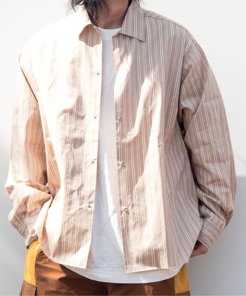 ROOP TOKYO by Hayato(ループトウキョウバイハヤト)の「ROOPTOKYO by Hayato Back Button Stripe Shirts ストライプシャツ レギュラーカラー(シャツ/ブラウス・メンズ・ベージュ/サックスブルー・M/L)」の12枚目の写真