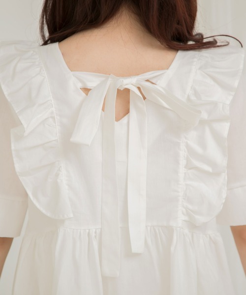 Newlyme（ニューリーミー）の「バックリボンミニワンピース（ワンピース・レディース・ホワイト/ブラック/ブラック×ブラック/ベージュ・FREE）」の15枚目の写真