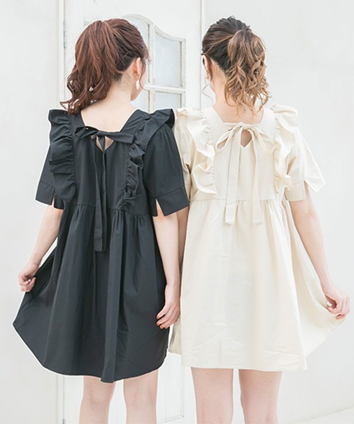 Newlyme（ニューリーミー）の「バックリボンミニワンピース（ワンピース・レディース・ホワイト/ブラック/ブラック×ブラック/ベージュ・FREE）」の18枚目の写真