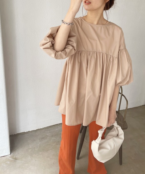 Shelly island（シェリーアイランド）の「ボリューム袖ギャザーチュニックブラウス（シャツ/ブラウス・レディース・ホワイト/ブラック/ベージュ・M）」の15枚目の写真