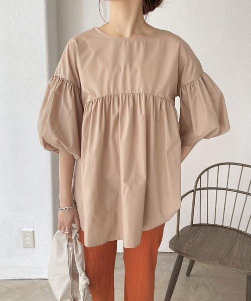 Shelly island（シェリーアイランド）の「ボリューム袖ギャザーチュニックブラウス（シャツ/ブラウス・レディース・ホワイト/ブラック/ベージュ・M）」の19枚目の写真