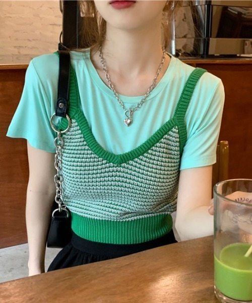 MANGROVE（マングローブ）の「ハウンドトゥース　サマーニットキャミソール（キャミソール・レディース・ブラック/グレー/グリーン・FREE）」の3枚目の写真