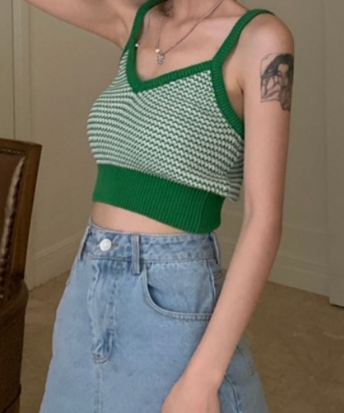 MANGROVE（マングローブ）の「ハウンドトゥース　サマーニットキャミソール（キャミソール・レディース・ブラック/グレー/グリーン・FREE）」の10枚目の写真