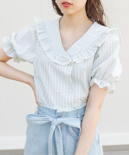 OLIVE des OLIVE(オリーブデオリーブ)の「セーラーカラーブラウス(シャツ/ブラウス・レディース・ブラック/オフホワイト/ミント・FREE)」の3枚目の写真