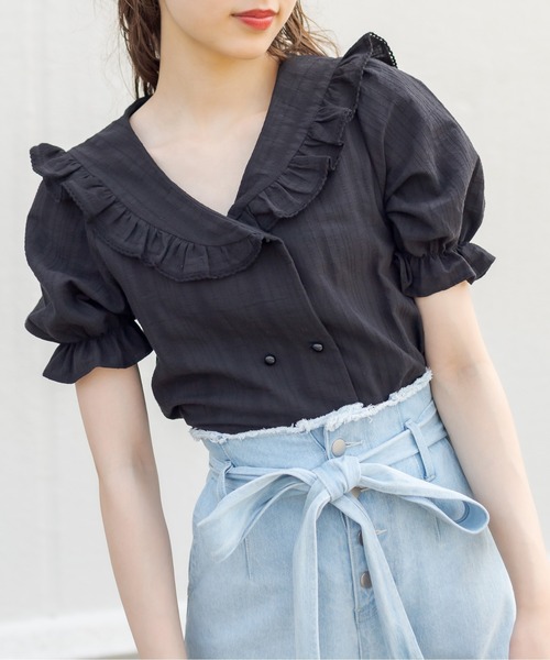 OLIVE des OLIVE(オリーブデオリーブ)の「セーラーカラーブラウス(シャツ/ブラウス・レディース・ブラック/オフホワイト/ミント・FREE)」の1枚目の写真