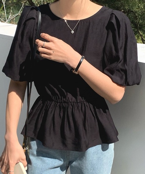 DAY CLOSET(デイ クローゼット)の「レディース ぽわん袖ペプラムブラウス(シャツ/ブラウス・レディース・ホワイト/ブラック/イエロー・ONE SIZE)」の1枚目の写真