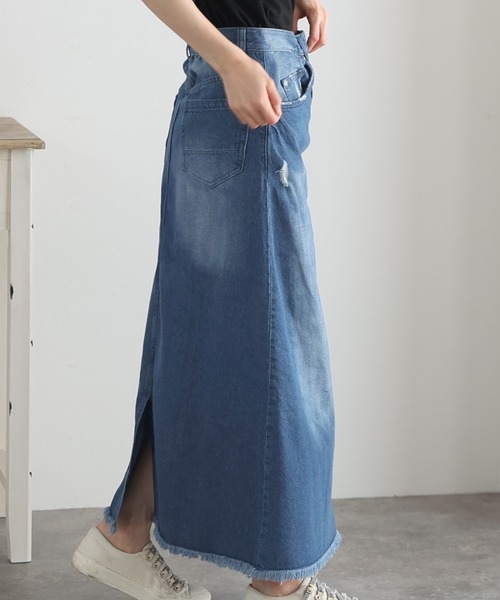ElegChic（エレグシック）の「デニムフリンジ ロング スカート （デニムスカート・レディース・ネイビー/ブルー・4L/M/L/XL/XXL）」の4枚目の写真