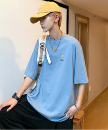 【neos -addictive design-】ビッグシルエット ワンポイント 刺繍 ハーフスリーブ Tシャツ