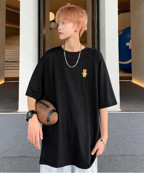 neos（ネオス）の「【neos -addictive design-】ビッグシルエット ワンポイント 刺繍 ハーフスリーブ Tシャツ（Tシャツ/カットソー・メンズ・イエロー/ブルー/ホワイト/ブラック・MEDIUM/LARGE/X-LARGE）」の5枚目の写真