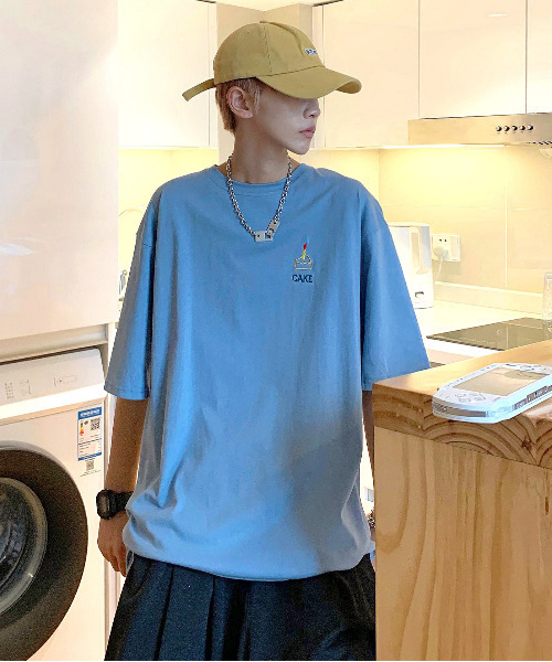 neos（ネオス）の「【neos -addictive design-】ビッグシルエット ワンポイント 刺繍 ハーフスリーブ Tシャツ（Tシャツ/カットソー・メンズ・イエロー/ブルー/ホワイト/ブラック・MEDIUM/LARGE/X-LARGE）」の12枚目の写真