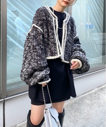 段染めパイピングショートニット