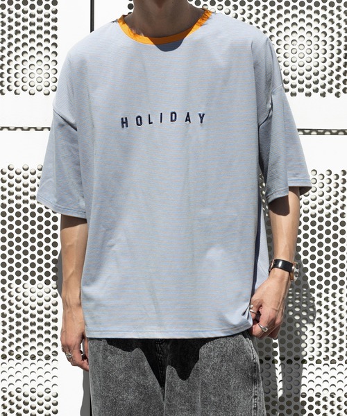 PairPair(ペアペア)の「HOLIDAYボーダーT(ユニセックス)(Tシャツ/カットソー・レディース・ベージュ/オフホワイト/サックスブルー・FREE)」の3枚目の写真