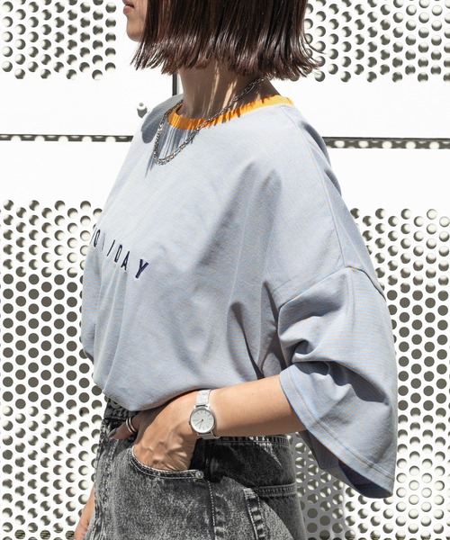 PairPair(ペアペア)の「HOLIDAYボーダーT(ユニセックス)(Tシャツ/カットソー・レディース・ベージュ/オフホワイト/サックスブルー・FREE)」の9枚目の写真