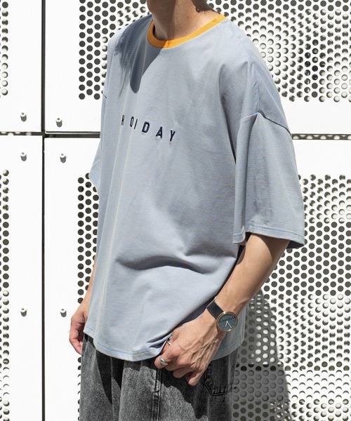 PairPair(ペアペア)の「HOLIDAYボーダーT(ユニセックス)(Tシャツ/カットソー・レディース・ベージュ/オフホワイト/サックスブルー・FREE)」の7枚目の写真