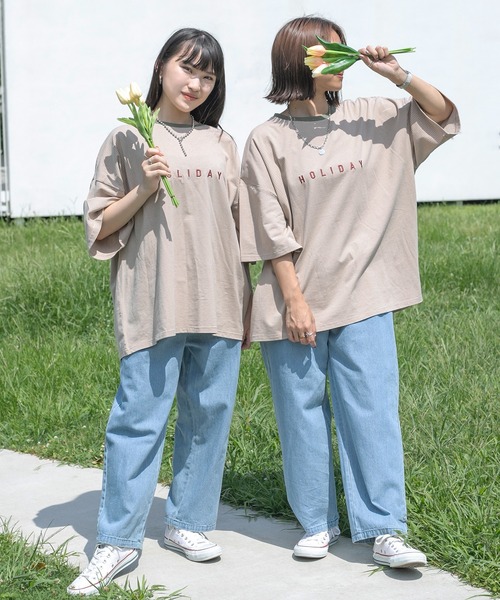 PairPair(ペアペア)の「HOLIDAYボーダーT(ユニセックス)(Tシャツ/カットソー・レディース・ベージュ/オフホワイト/サックスブルー・FREE)」の5枚目の写真