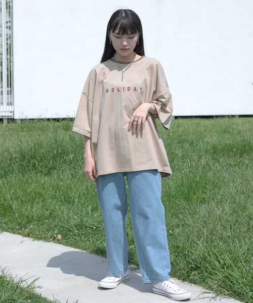 PairPair(ペアペア)の「HOLIDAYボーダーT(ユニセックス)(Tシャツ/カットソー・レディース・ベージュ/オフホワイト/サックスブルー・FREE)」の12枚目の写真