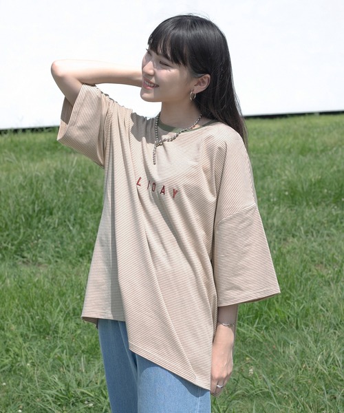 PairPair(ペアペア)の「HOLIDAYボーダーT(ユニセックス)(Tシャツ/カットソー・レディース・ベージュ/オフホワイト/サックスブルー・FREE)」の16枚目の写真