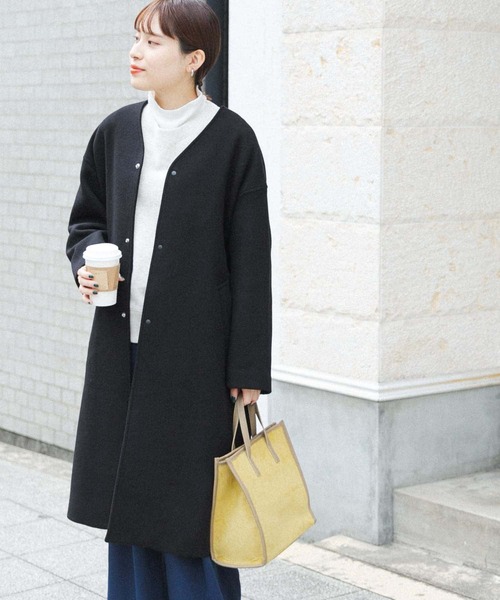 FORK&SPOON（フォークアンドスプーン）の「【WEB限定】FORK&SPOON　Vネックロングコート（その他アウター・レディース・ホワイト系その他/ブラック・ONE）」の5枚目の写真