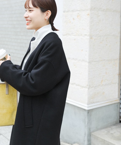 FORK&SPOON（フォークアンドスプーン）の「【WEB限定】FORK&SPOON　Vネックロングコート（その他アウター・レディース・ホワイト系その他/ブラック・ONE）」の6枚目の写真