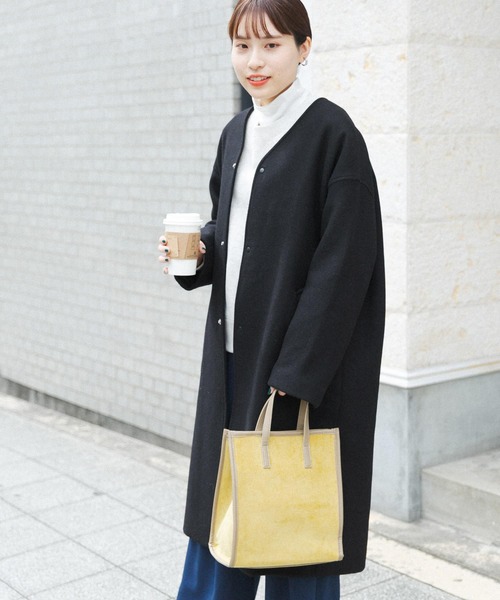 FORK&SPOON（フォークアンドスプーン）の「【WEB限定】FORK&SPOON　Vネックロングコート（その他アウター・レディース・ホワイト系その他/ブラック・ONE）」の8枚目の写真