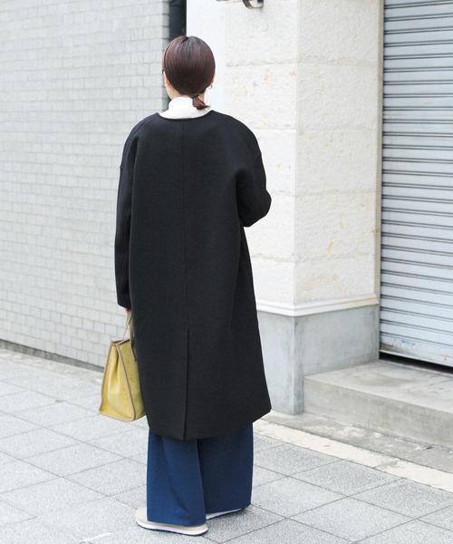 FORK&SPOON（フォークアンドスプーン）の「【WEB限定】FORK&SPOON　Vネックロングコート（その他アウター・レディース・ホワイト系その他/ブラック・ONE）」の12枚目の写真