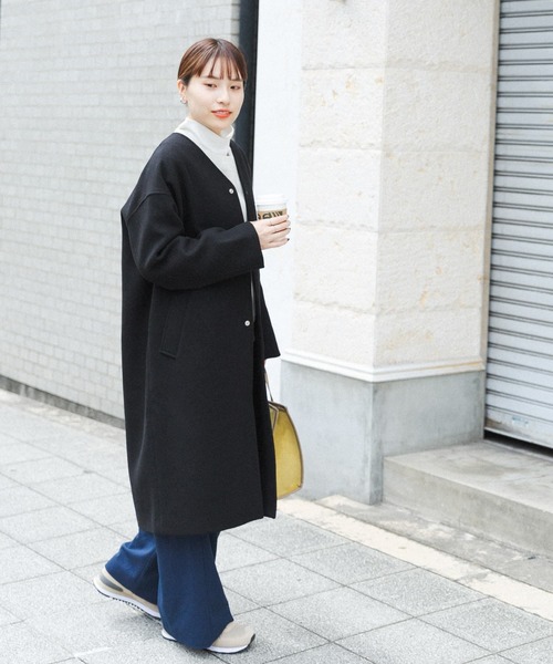 FORK&SPOON（フォークアンドスプーン）の「【WEB限定】FORK&SPOON　Vネックロングコート（その他アウター・レディース・ホワイト系その他/ブラック・ONE）」の13枚目の写真