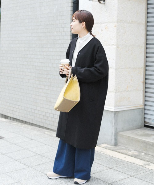 FORK&SPOON（フォークアンドスプーン）の「【WEB限定】FORK&SPOON　Vネックロングコート（その他アウター・レディース・ホワイト系その他/ブラック・ONE）」の14枚目の写真