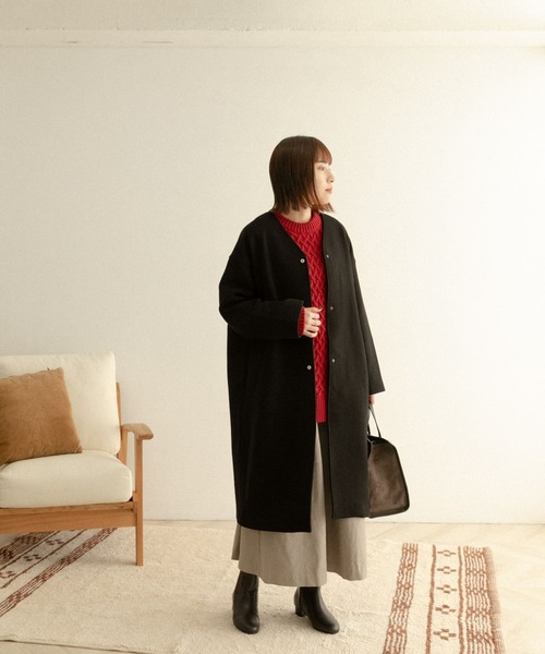 FORK&SPOON（フォークアンドスプーン）の「【WEB限定】FORK&SPOON　Vネックロングコート（その他アウター・レディース・ホワイト系その他/ブラック・ONE）」の16枚目の写真