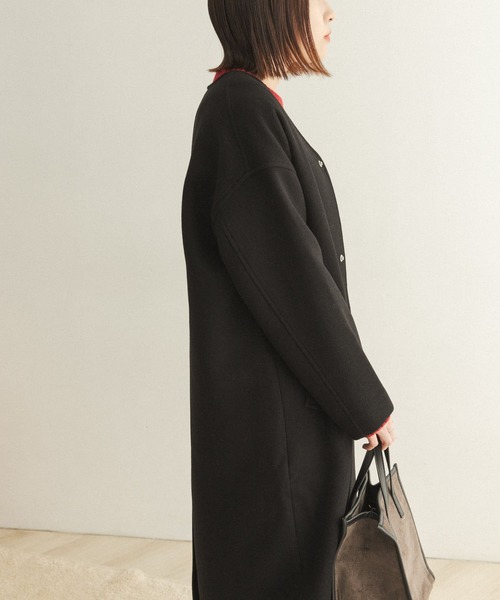 FORK&SPOON（フォークアンドスプーン）の「【WEB限定】FORK&SPOON　Vネックロングコート（その他アウター・レディース・ホワイト系その他/ブラック・ONE）」の20枚目の写真