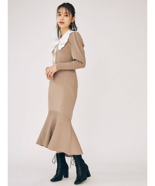 MERCURYDUO（マーキュリーデュオ）の「衿付き2WAYニットワンピース（ワンピース・レディース・ブラック/パープル/ベージュ・SMALL/MEDIUM）」の4枚目の写真