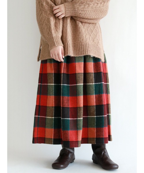 Samansa Mos2（サマンサ モスモス）の「柄アソートギャザースカート（スカート・レディース・ブラウン/ネイビー/ベージュ/チャコール/オレンジ・ﾌﾘ-）」の5枚目の写真