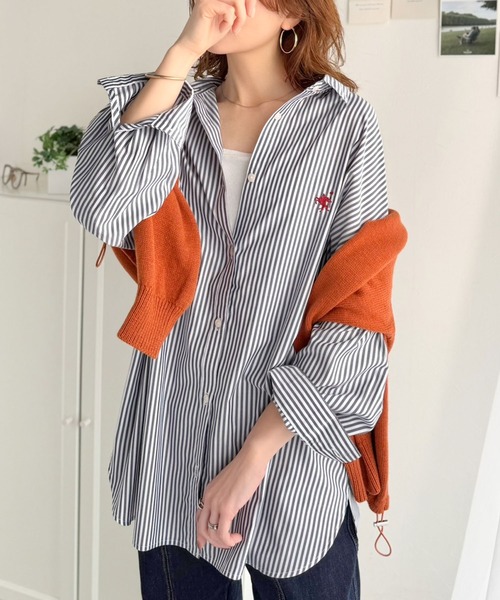 classicalelf(クラシカルエルフ)の「気分が上がる、毎日にちょうどいい。Happyストライプ!ワンポイント刺繍BIGシルエットシャツ(シャツ/ブラウス・レディース・グレー/オレンジ/ブルー/グリーン/レッド/チャコール/ネイビー/イエロー・SMALL/MEDIUM/LARGE/X-LARGE)」の20枚目の写真