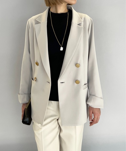 PICCIN(ピッチン)の「ゴールドボタンダブルジャケット(テーラードジャケット・レディース・ブラック/ネイビー/グレイッシュベージュ・M/L)」の1枚目の写真