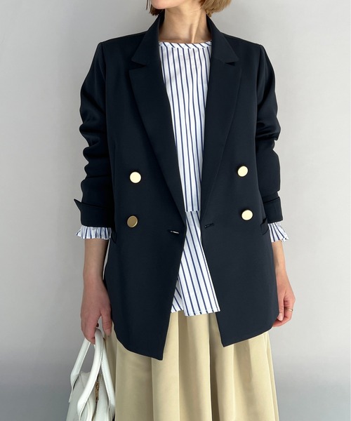 PICCIN(ピッチン)の「ゴールドボタンダブルジャケット(テーラードジャケット・レディース・ブラック/ネイビー/グレイッシュベージュ・M/L)」の8枚目の写真