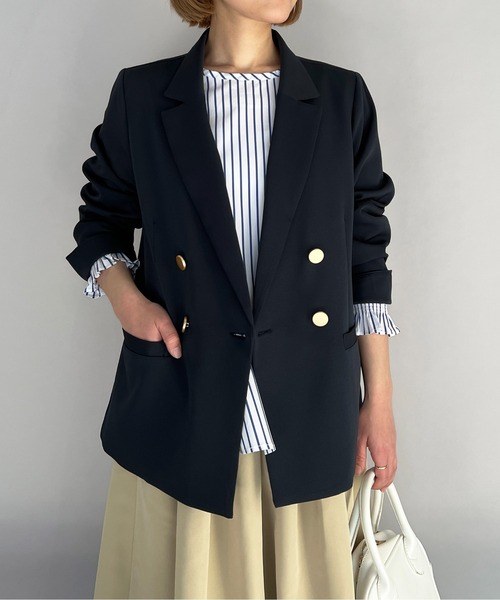 PICCIN(ピッチン)の「ゴールドボタンダブルジャケット(テーラードジャケット・レディース・ブラック/ネイビー/グレイッシュベージュ・M/L)」の4枚目の写真