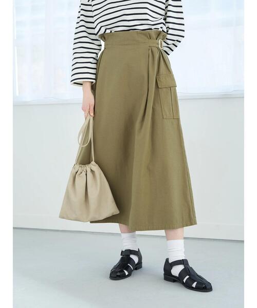 earth music&ecology（アースミュージックアンドエコロジー）の「綿ツイルワークスカート（スカート・レディース・カーキ/グレイッシュベージュ・FREE）」の4枚目の写真