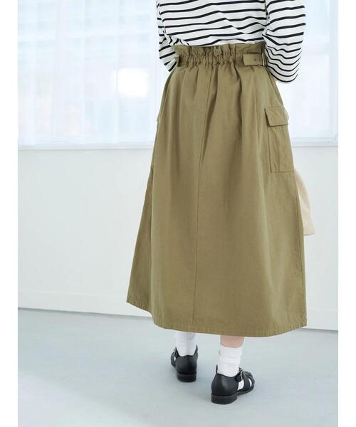 earth music&ecology（アースミュージックアンドエコロジー）の「綿ツイルワークスカート（スカート・レディース・カーキ/グレイッシュベージュ・FREE）」の6枚目の写真