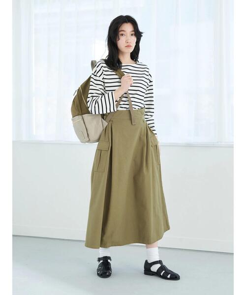 earth music&ecology（アースミュージックアンドエコロジー）の「綿ツイルワークスカート（スカート・レディース・カーキ/グレイッシュベージュ・FREE）」の7枚目の写真