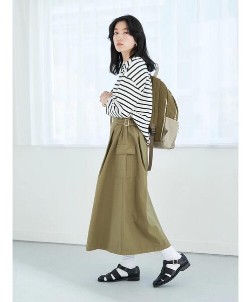 earth music&ecology（アースミュージックアンドエコロジー）の「綿ツイルワークスカート（スカート・レディース・カーキ/グレイッシュベージュ・FREE）」の8枚目の写真