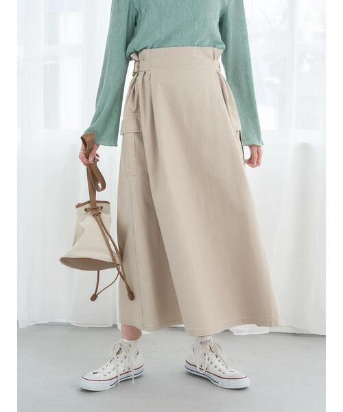 earth music&ecology（アースミュージックアンドエコロジー）の「綿ツイルワークスカート（スカート・レディース・カーキ/グレイッシュベージュ・FREE）」の11枚目の写真