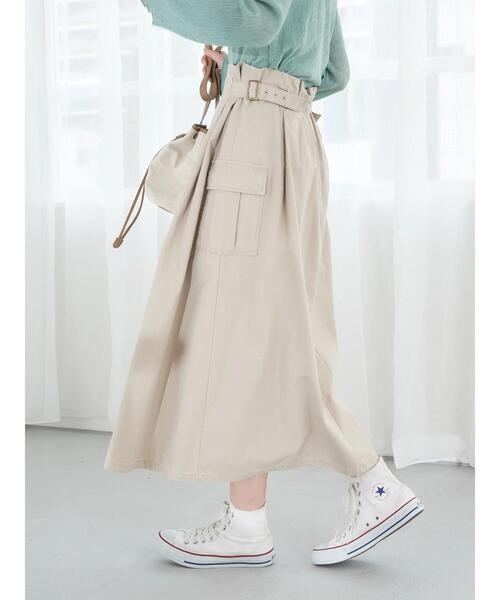 earth music&ecology（アースミュージックアンドエコロジー）の「綿ツイルワークスカート（スカート・レディース・カーキ/グレイッシュベージュ・FREE）」の13枚目の写真