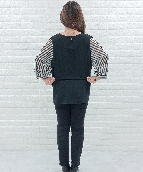 Lace Ladies(レースレディース)の「七分袖 ドッキングブラウス(シャツ/ブラウス・レディース・ブラック/ホワイト・S/XL/L/M)」の7枚目の写真