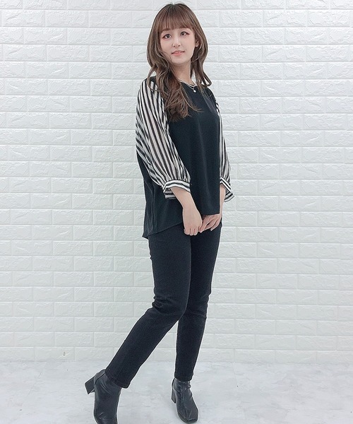 Lace Ladies(レースレディース)の「七分袖 ドッキングブラウス(シャツ/ブラウス・レディース・ブラック/ホワイト・S/XL/L/M)」の5枚目の写真