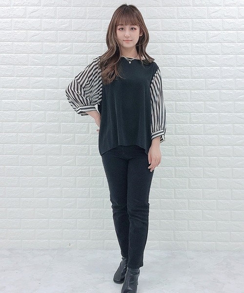 Lace Ladies(レースレディース)の「七分袖 ドッキングブラウス(シャツ/ブラウス・レディース・ブラック/ホワイト・S/XL/L/M)」の3枚目の写真