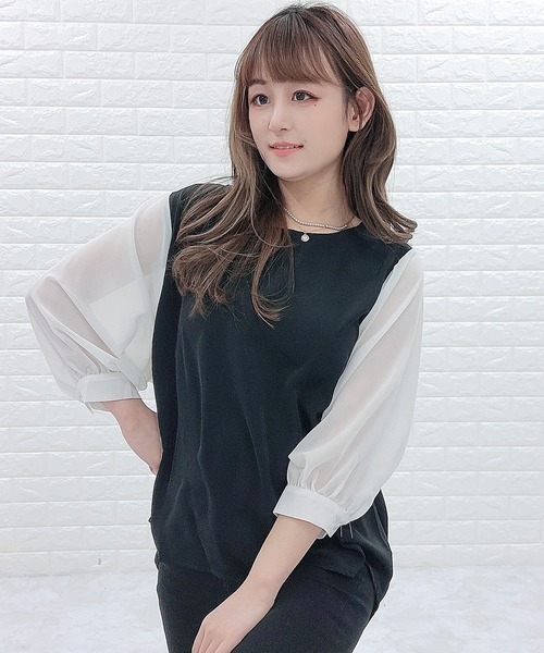 Lace Ladies(レースレディース)の「七分袖 ドッキングブラウス(シャツ/ブラウス・レディース・ブラック/ホワイト・S/XL/L/M)」の9枚目の写真
