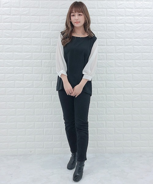 Lace Ladies(レースレディース)の「七分袖 ドッキングブラウス(シャツ/ブラウス・レディース・ブラック/ホワイト・S/XL/L/M)」の6枚目の写真