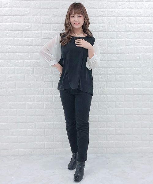 Lace Ladies(レースレディース)の「七分袖 ドッキングブラウス(シャツ/ブラウス・レディース・ブラック/ホワイト・S/XL/L/M)」の4枚目の写真