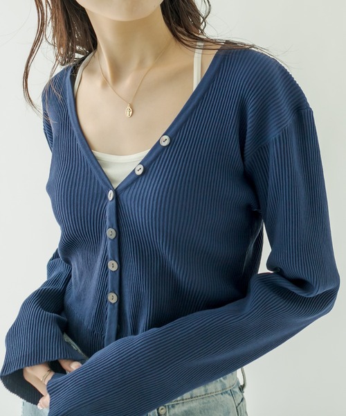 mystic(ミスティック)の「NEW Vリブショートカーディガン(カーディガン/ボレロ・レディース・ネイビー/オフホワイト/ピンク/グリーン/オレンジ/ラベンダー/ベビーピンク・FREE)」の4枚目の写真